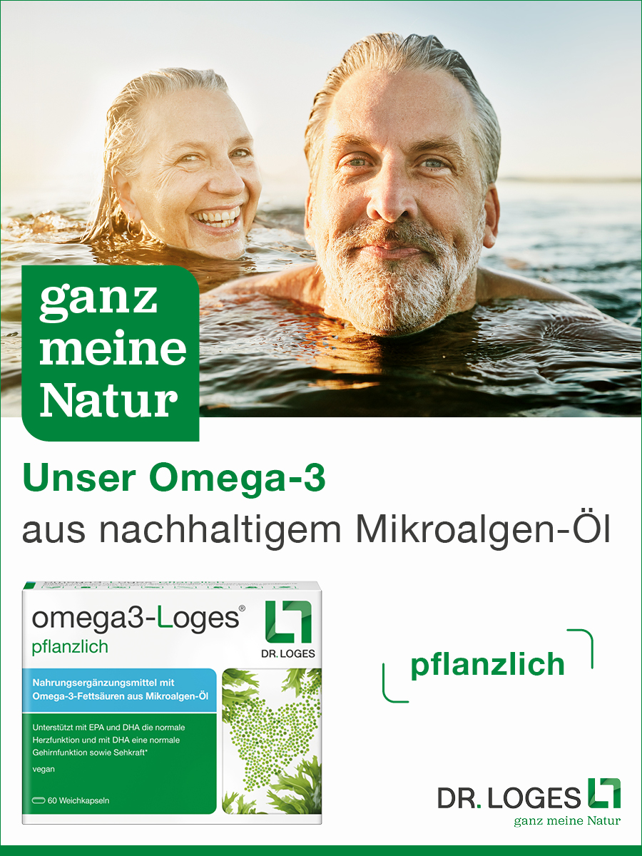 Blaues Herz im Wasser. Text: Gut versorgt mit Omega-3?